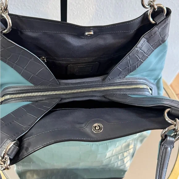 Coach Navy and Teal Croc-Embossed Shoulder Bag - Picture 10 of 16